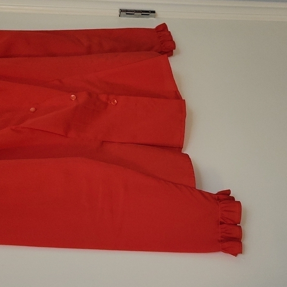 VTG LA BENE 1970s Red Ruffle High Neck Puff Sleeve Colonial Castlecore Blouse - Picture 4 of 9